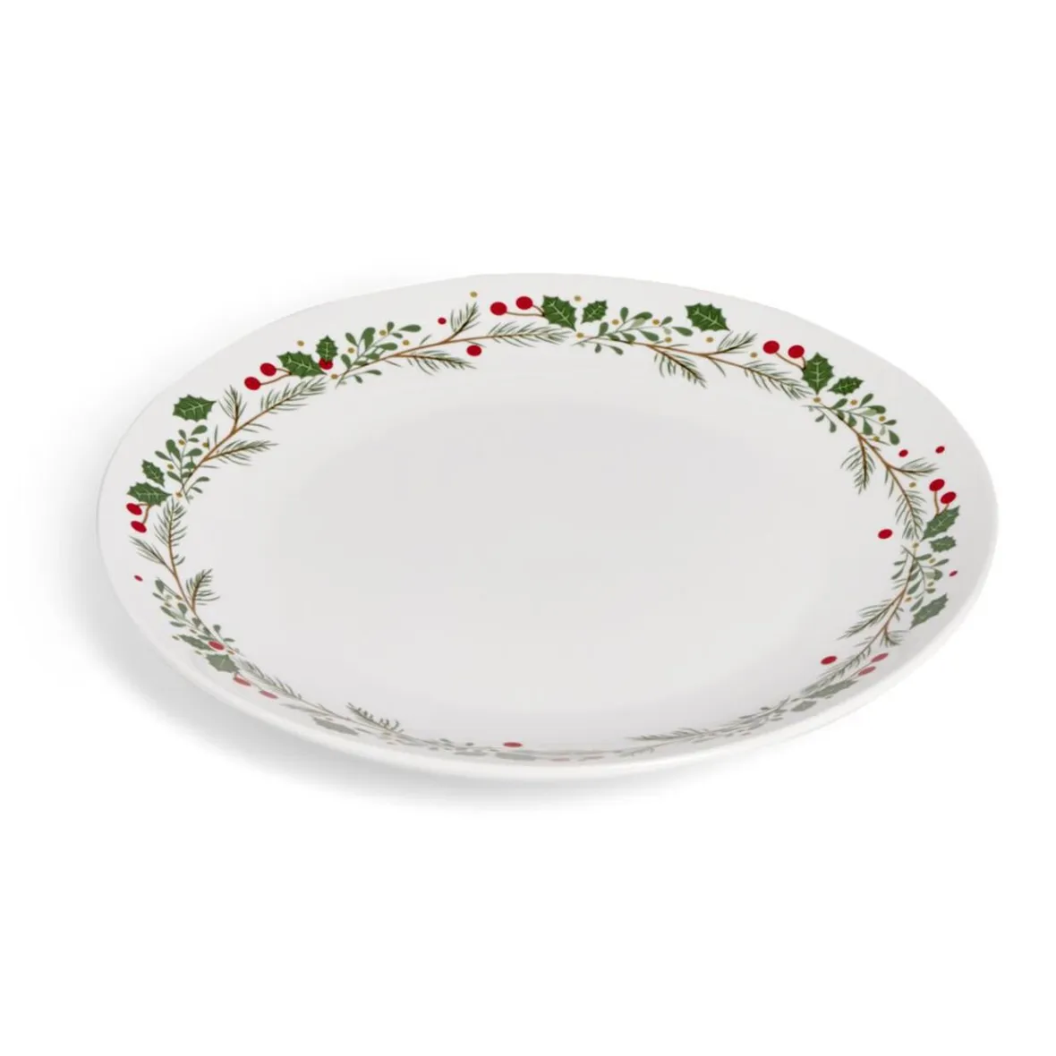 Gifi Vaisselle Et Accessoires De Table^Assiette plate en porcelaine blanche motif feuillage de Noël Ø27cm