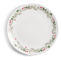 Gifi Vaisselle Et Accessoires De Table^Assiette plate en porcelaine blanche motif feuillage de Noël Ø27cm