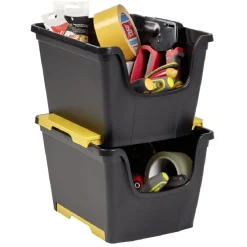 Bac en plastique noir superposable 14 L Rangement