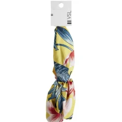 Bandeau torsadé jaune motif tropical vert et corail^Gifi