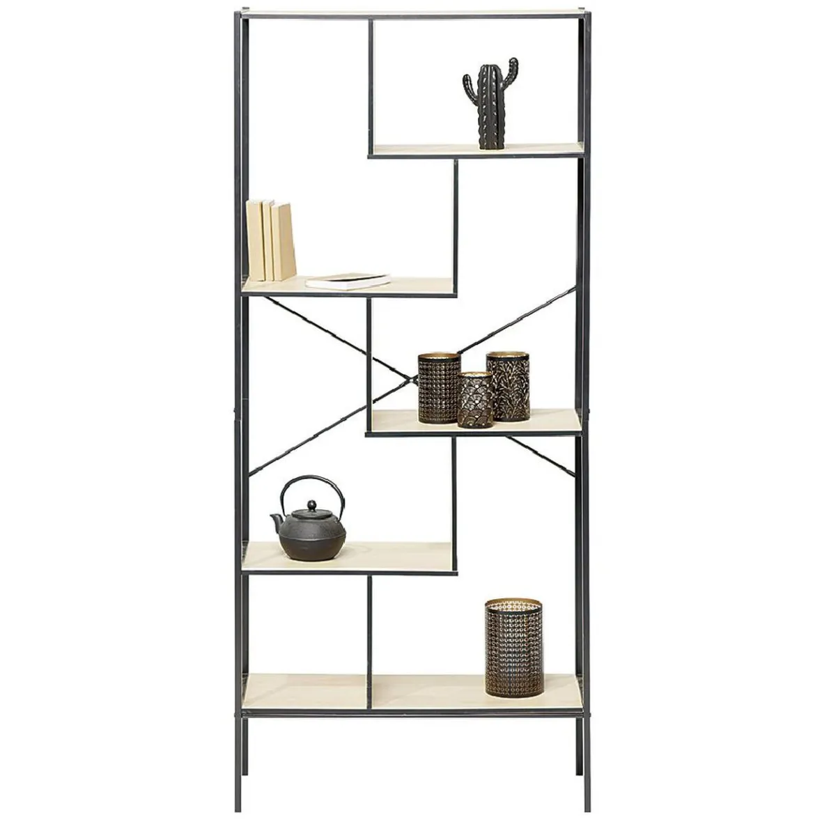 Bibliothèque Etagère sur pied design industriel naturel et noir - Andy Rangement