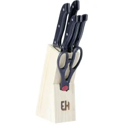 Gifi Préparation Culinaire^Bloc en bois 5 couteaux de cuisine et ciseaux