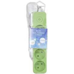 Bloc multiprise interrupteur et protection enfant blanc et vert x4^Gifi Clearance