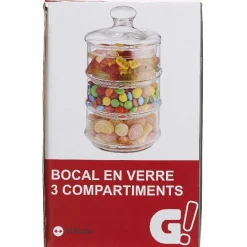 Gifi Conservation Alimentaire^Bocal bonbonnière 3 compartiments en verre transparent