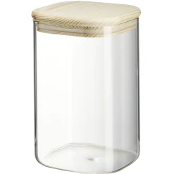 Gifi Conservation Alimentaire^Bocal carré transparent avec couvercle en bois 1L