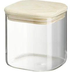 Gifi Conservation Alimentaire^Bocal carré transparent avec couvercle en bois 0,6L