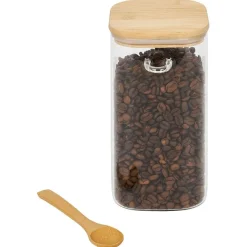 Gifi Conservation Alimentaire^Bocal en verre transparent 1,25L avec couvercle et cuillère en bambou