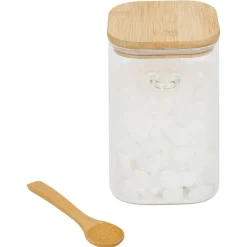 Gifi Conservation Alimentaire^Bocal en verre transparent 1L avec couvercle et cuillère en bambou