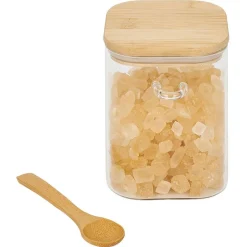 Gifi Conservation Alimentaire^Bocal en verre transparent 850ml avec couvercle et cuillère en bambou