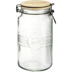 Gifi Conservation Alimentaire^Bocal hermétique rond transparent avec couvercle en bambou H20 cm