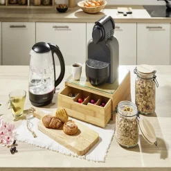 Gifi Conservation Alimentaire^Bocal hermétique rond transparent avec couvercle en bambou H16,5 cm