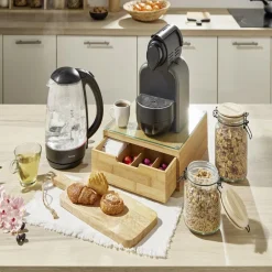 Gifi Conservation Alimentaire^Bocal hermétique rond transparent avec couvercle en bambou H14,5 cm