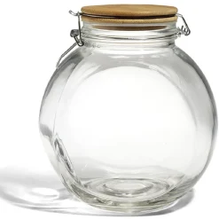 Gifi Conservation Alimentaire^Bocal verre transparent 2,1L avec couvercle bambou et clip en fer