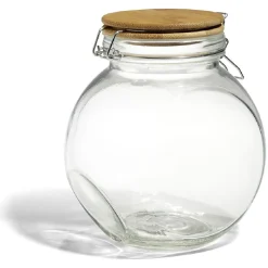 Gifi Conservation Alimentaire^Bocal verre transparent 1,6L avec couvercle bambou et clip en fer