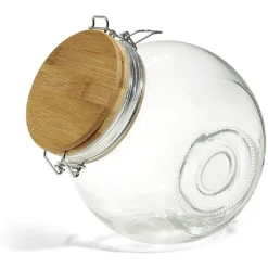 Gifi Conservation Alimentaire^Bocal verre transparent 1,6L avec couvercle bambou et clip en fer
