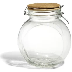 Gifi Conservation Alimentaire^Bocal verre transparent 1,6L avec couvercle bambou et clip en fer