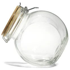 Gifi Conservation Alimentaire^Bocal verre transparent 1,6L avec couvercle bambou et clip en fer