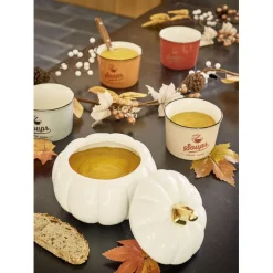 Gifi Conservation Alimentaire^Bonbonnière Halloween forme citrouille porcelaine blanc Ø18 cm