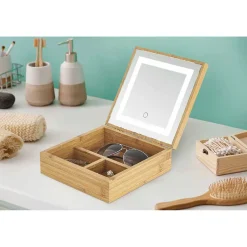 Boîte à bijoux avec miroir à led en bambou^Gifi