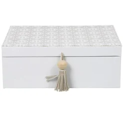 Boîte à bijoux pompon blanc gris Rangement