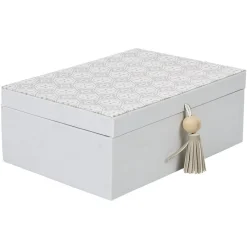 Boîte à bijoux pompon blanc gris Rangement