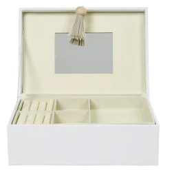 Boîte à bijoux pompon blanc gris Rangement