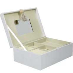 Boîte à bijoux pompon blanc gris Rangement