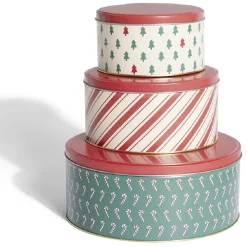Gifi Conservation Alimentaire^Boîte à biscuits de Noël ronde en métal rouge et vert x3