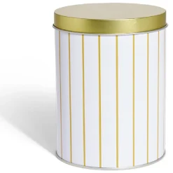 Gifi Conservation Alimentaire^Boîte à biscuits ronde métal blanc doré Ø10,5H14cm