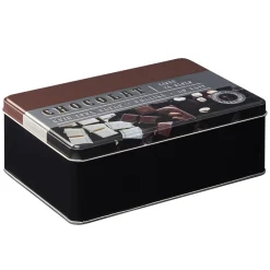 Gifi Conservation Alimentaire^Boîte à chocolat rectangulaire en métal décorée marron