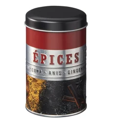 Gifi Conservation Alimentaire^Boîte à épices ronde en métal décorée bordeaux