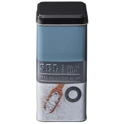 Gifi Conservation Alimentaire^Boîte à sel carrée en métal décorée bleu gris
