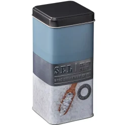 Gifi Conservation Alimentaire^Boîte à sel carrée en métal décorée bleu gris