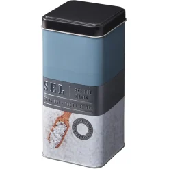 Gifi Conservation Alimentaire^Boîte à sel carrée en métal décorée bleu gris