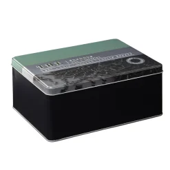 Gifi Conservation Alimentaire^Boîte à thé rectangulaire en métal décorée verte