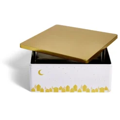 Gifi Conservation Alimentaire^Boîte alimentaire carré en fer décor doré 26x26xH10cm