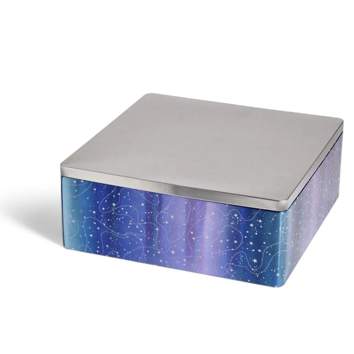 Gifi Conservation Alimentaire^Boîte alimentaire carré en fer décor bleu et argenté 26x26xH10cm