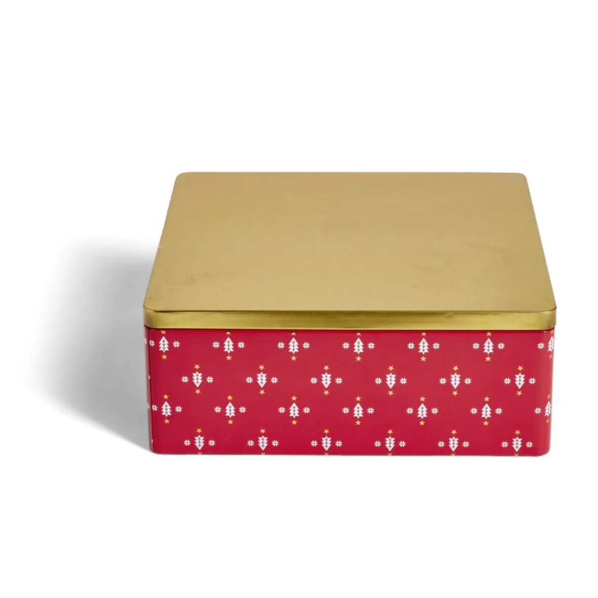 Gifi Conservation Alimentaire^Boîte alimentaire carrée motif Noël métal rouge et dorée 26x26xH10cm