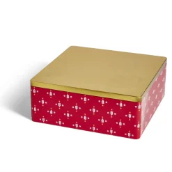Gifi Conservation Alimentaire^Boîte alimentaire carrée motif Noël métal rouge et dorée 26x26xH10cm