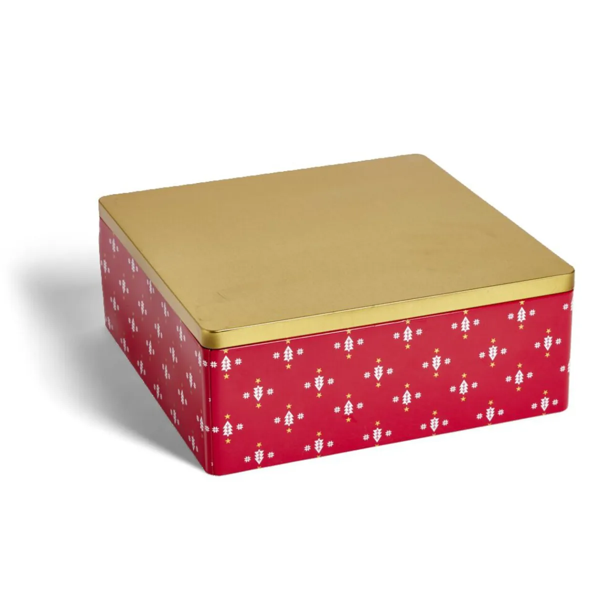 Gifi Conservation Alimentaire^Boîte alimentaire carrée motif Noël métal rouge et dorée 26x26xH10cm