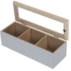 Gifi Conservation Alimentaire^Boîte déco 3 compartiments à fenêtre gris blanc