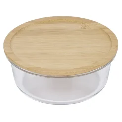 Gifi Conservation Alimentaire^Boîte de conservation ronde en verre avec couvercle en bambou 850 ml
