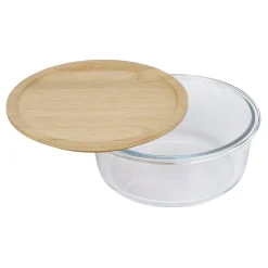 Gifi Conservation Alimentaire^Boîte de conservation ronde en verre avec couvercle en bambou 850 ml