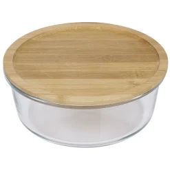 Gifi Conservation Alimentaire^Boîte de conservation ronde en verre avec couvercle en bambou 1,2L