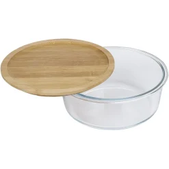 Gifi Conservation Alimentaire^Boîte de conservation ronde en verre avec couvercle en bambou 1,2L