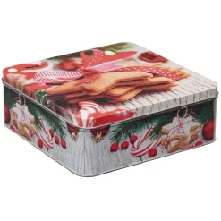 Gifi Conservation Alimentaire^Boîte de Noël carré vintage métal motif biscuit étoile