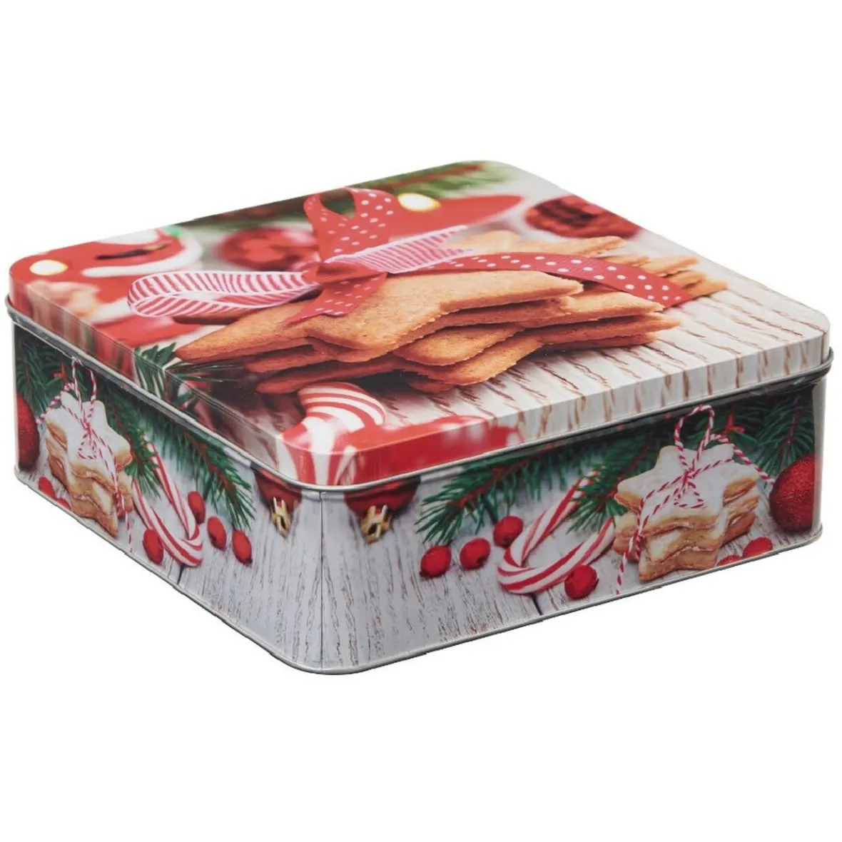 Gifi Conservation Alimentaire^Boîte de Noël carré vintage métal motif biscuit étoile