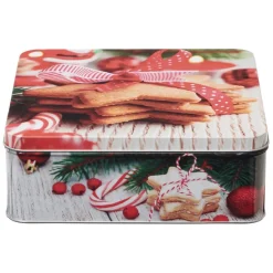 Gifi Conservation Alimentaire^Boîte de Noël carré vintage métal motif biscuit étoile