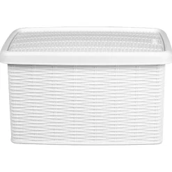 Boîte de rangement 5 L double ouverture blanche effet osier Rangement
