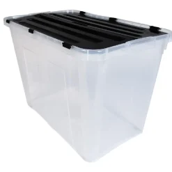Boîte de rangement avec couvercle noir 60 L Rangement